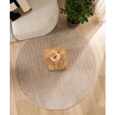 Afbeelding van Rond Vloerkleed Scandinavisch Contour Edge Beige 140 Cm