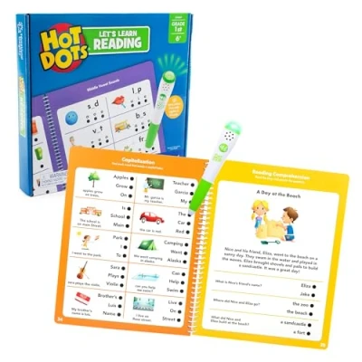 Afbeelding van Learning Resources Hot Dots Leren lezen Groep 3, activiteitenboek en interactieve pen met onmiddellijke feedback, ruim 100 activiteiten, leeftijd 6+