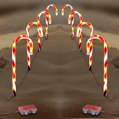 Afbeelding van HAC24 Set van 8 led zuurstokken, kerstdecoratie, lichtketting met timerfunctie, kerstverlichting, lichtstaaf, werkt op batterijen, timer, tuinverlichting, buitenverlichting