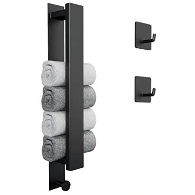 Afbeelding van vewicokop Handdoekhouder, zonder boren, voor badkamer, gastendoekhouder, zelfklevend, op de muur, met 2 handdoekhaken, badkamer en keuken, 40 cm, matzwart