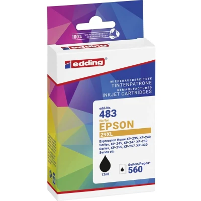Afbeelding van Edding Inktcartridge vervangt Epson T29XL (T2991) Compatibel Zwart EDD 483 18 01