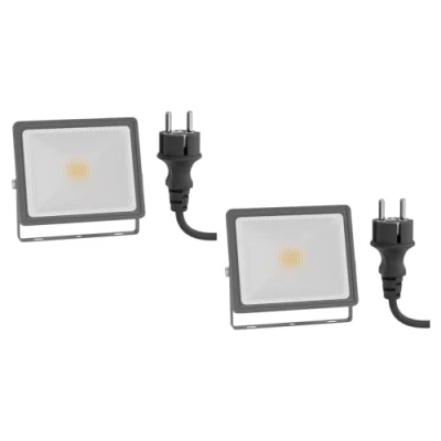 Afbeelding van ledscom.de 2 LED tuinspot FLIN voor buiten, IP66, stekker, grijs, 11,5 W, 837lm, warm wit