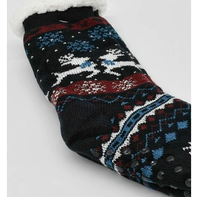 Afbeelding van Merino Wollen sokken Zwart met Rendier Wit maat 39/42 Huissokken Antislip Warme Winter