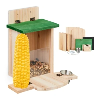 Afbeelding van Relaxdays eekhoorn voederhuis bouwpakket hout drinkbak eekhoornhuis met zitplek