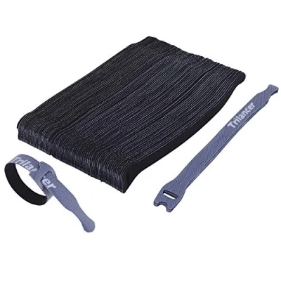 Afbeelding van Trilancer Kabelbinders met klittenband, 20 cm, 50 stuks, herbruikbare klittenbandkabelbinders, zwart