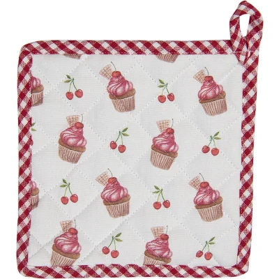 Afbeelding van Clayre &amp; Eef Pannenlap 20x20 cm Rood Wit Katoen Vierkant Cupcakes Afgiet