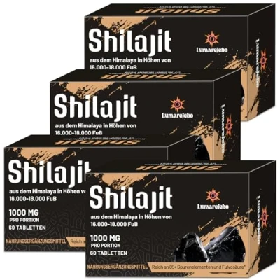 Afbeelding van Lumarejebo Shilajit Tabletten 30.000 Mg, 100% Pure Himalaya (1000 Mg per Portie), Rijk aan Meer Dan 85 Sporenmineralen En Fulvinezuur (240 Count(Pack of 4))