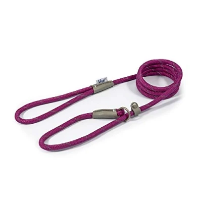 Afbeelding van Ancol Viva Reflecterend touw en echt lederen slip Lead. 150x 0,8 cm. PAARS