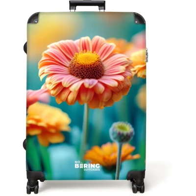 Afbeelding van NoBoringSuitcases.com® Koffer groot Reiskoffer lichtgewicht Kleurrijke gerbera bloemen Rolkoffer met 4 wielen Grote trolley XL 98 liter bagage