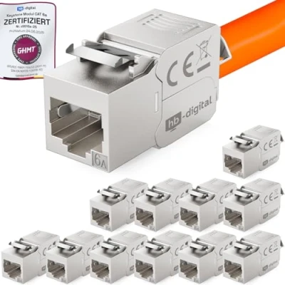 Afbeelding van 12x HB DIGITAL Cat.6a Keystone RJ 45 jack frontale module tot 500 MHz 10Gbit/s volledig afgeschermd tool less Cat6a cat6 STP vrouwelijke netwerkaansluiting voor patchpanel installatiekabel Ethernet LAN