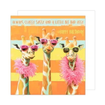 Afbeelding van Edition Seidel Premium vierkante verjaardagskaart met envelop. Wenskaart Happy Birthday bilet kaart grappige spreuk vrouw vriendin collega coole giraffen (GQ184 SW024)