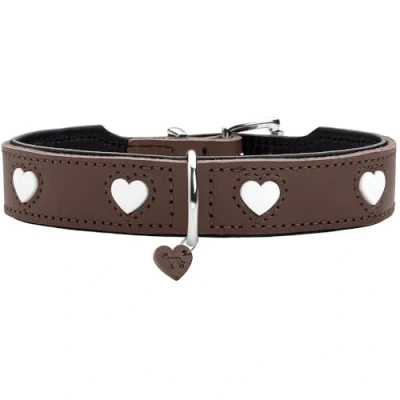 Afbeelding van HUNTER Hondenhalsband Love, bruin/zwart, zacht, robuust rundleer, afzonderlijk ingenaaide harten, handgemaakt, hoog, bijzonder soepel, Made in Germany, maat 42