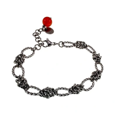 Afbeelding van Armband Dames Gepolijst RVS Gedraaid Ovale Schakelsarmband met Byzantijnse Schakel en Rode Agaat Verstelbaar 15cm tot 19cm