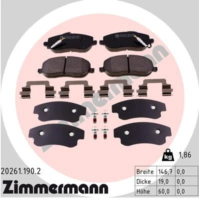 Afbeelding van ZIMMERMANN 20261.190.2 Remblokkenset Incl. slijtage waarschuwingscontact met schroeven Foto komt overeen de leveringsomvang, geleideplaat