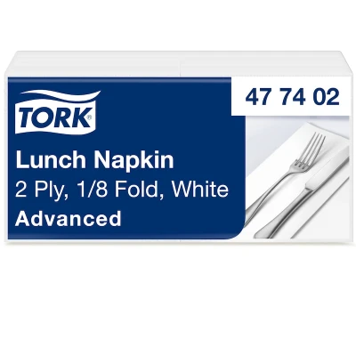 Afbeelding van Tork Lunchservet 33x33cm 2 laags 1/8 vouw 10x200 wit