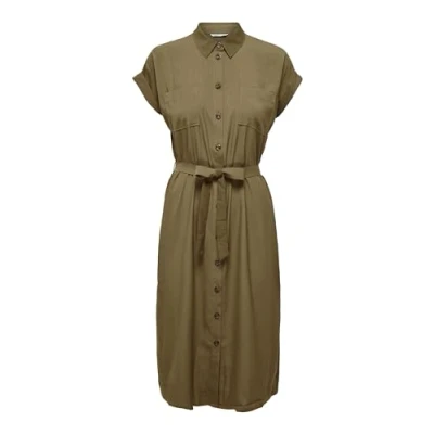 Afbeelding van ONLY blousejurk ONLHANNOVER met all over print en ceintuur olijfgroen