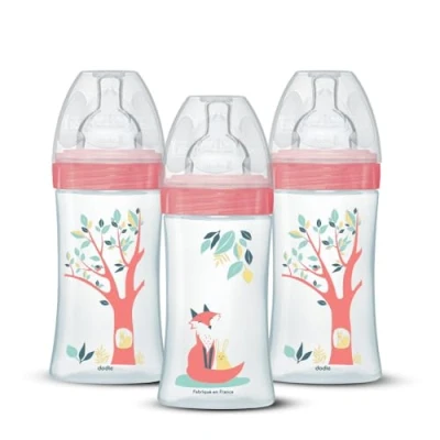 Afbeelding van Set van 3 babyflessen DODIE EB20 270 ml Platte speen Roze