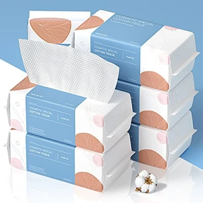 Afbeelding van PoeticEHome Zacht droog afvegen 6 stuks, 100% katoenen gezichtstafels, pluisvrije gezichtsreinigende handdoeken wegwerpbaar, extra dik en nat gebruik voor de gevoelige huid, make up verwijderen, oppervlaktereiniging (600 tellen)