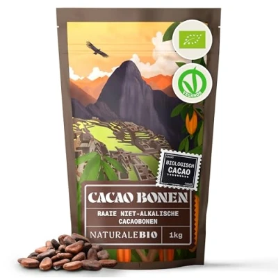 Afbeelding van Rauwe Biologische Cacaobonen 1kg. Biologisch, natuurlijk en zuiver. Geproduceerd in Peru van de boom Theobroma Cacao. NaturaleBio