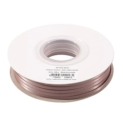 Afbeelding van Vaessen Creative Satijnen lint 3 mm x 100 m, chocoladebruin, lint, decoratief linten om te knutselen, stoffen voor bruiloft, doop en verjaardagscadeaus
