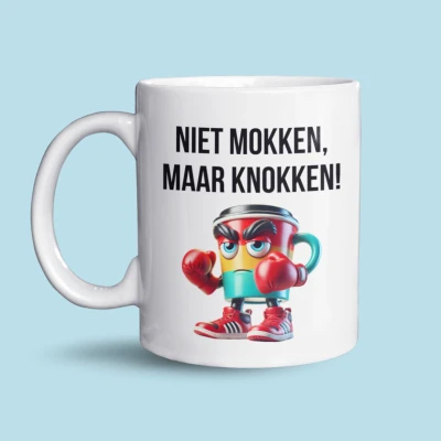 Afbeelding van NietMokken.nl Niet Mokken, Maar Knokken Mok Grappige Koffiemok Cadeau voor Boksfans en Doorzetters 325ml Vaatwasser Magnetronbestendig Keramische tas 11oz