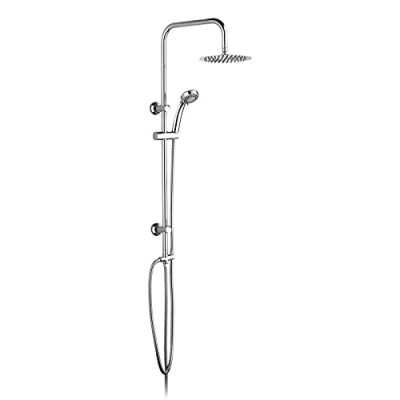 Afbeelding van Ibergrif M20702 Douchesysteem, met Douchestang Hoofddouche en Handdouche, Slang, Verstelbare Stang Steun, Zonder kraan, Chroom, Zilver