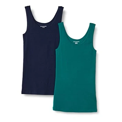 Afbeelding van Amazon Essentials Women&#039;s Tanktop met slanke pasvorm, Pack of 2, Donkergroen/Marineblauw, L