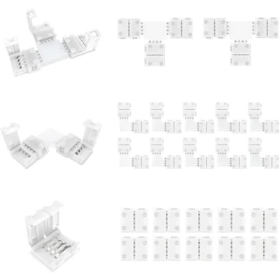 Afbeelding van REDTRON LED Light Strip Connectors, 4 Pin 10 mm Soldeerloze Connector Kit voor SMD 5050/3528 Strips Inclusief x Gapless Line L Vorm Connectoren, 2 T ShapeConnectors