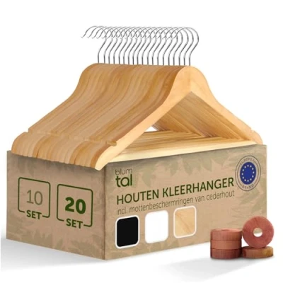 Afbeelding van Blumtal Set van 20 Kledinghangers Hoogwaardige Kleerhangers Hout Antislip Met inkepingen Naturel