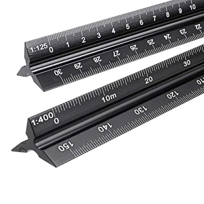 Afbeelding van Metalen weegliniaal, 2 stuks aluminium driehoekige liniaal metrisch voor architecten en ingenieurs: 1:20, 1:25, 1:50, 1:75, 1:100, 1:125/1:100, 1:200, 1:250, 1:300, 1:400, 1:500,