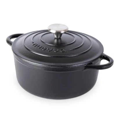 Afbeelding van Gietijzeren Pot met Deksel Anti aanbaklaag, Ovenbestendig, Geëmailleerde Braadpot Robuust Kookgerei Zwart 2,9L Van Nuovva