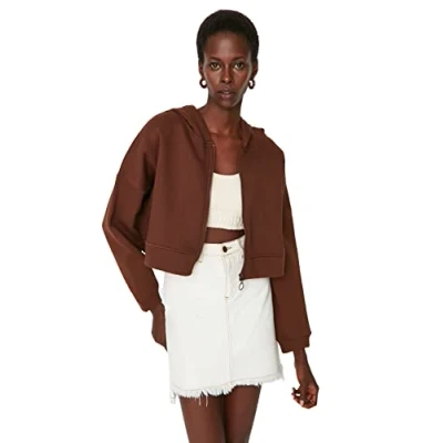 Afbeelding van Trendyol Stone Rits Capuchon Casual Cut Crop Dikke Polar Fleece Gebreide Sweatshirt Twoaw20Sw0660