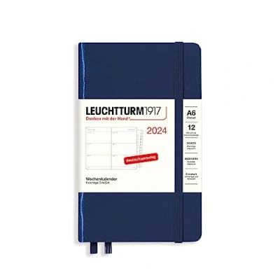 Afbeelding van LEUCHTTURM1917 Pocket 367627 weekkalender (A6) 2024, met extra boekje voor adressen en jubilea, marine, Duits, 12 maanden