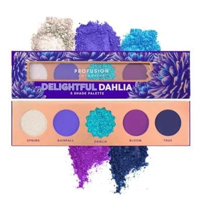 Afbeelding van Profusion Cosmetics Bloeiende tinten Delightful Dahlia 5 schaduw oogschaduw palet, blauw