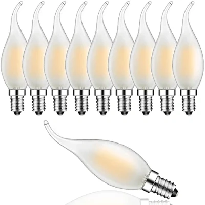 Afbeelding van 10 pack 4W dimbare LED lamp in kaarsvorm met E14 fitting, vervangt 40 watt, filament kaarslamp windstoot warm wit 2700K