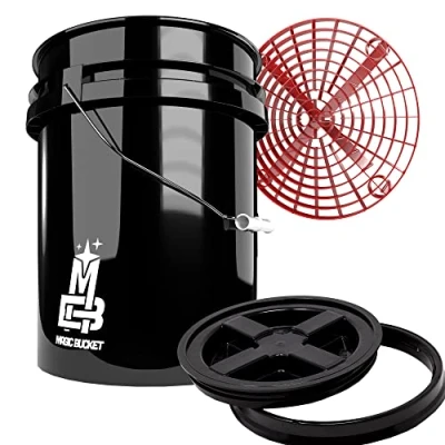 Afbeelding van Detailmate wasemmer set, professioneel: Magic Bucket 5 GAL (ongeveer. 20 liter), Gamma Seal emmerdeksel zwart, GritGuard vuilinzet rood