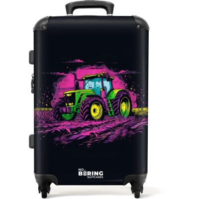 Afbeelding van NoBoringSuitcases.com® Kinderkoffer groot Kindertrolley koffer Tractor Neon Rolkoffer lichtgewicht Reiskoffer met 4 wielen Grote trolley XL 20 kg bagage