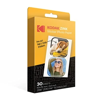 Afbeelding van Kodak 2&quot;x3&quot; Premium Zink Pre Cut Sticker Fotopapier (30 Vellen) Compatibel met alle 2x3&quot; Instant Print producten behalve Printomatic