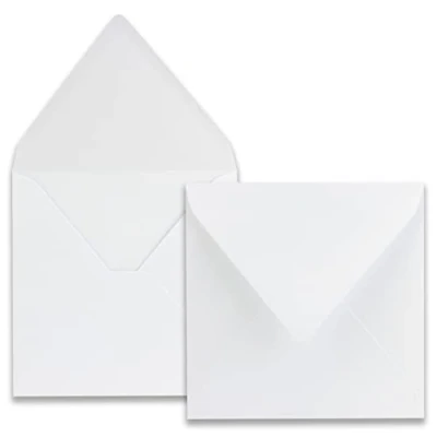 Afbeelding van 50 vierkante enveloppen kleur: wit formaat: 16,5 x cm gewicht: 120 gram per m² nat lijmen met puntige klep