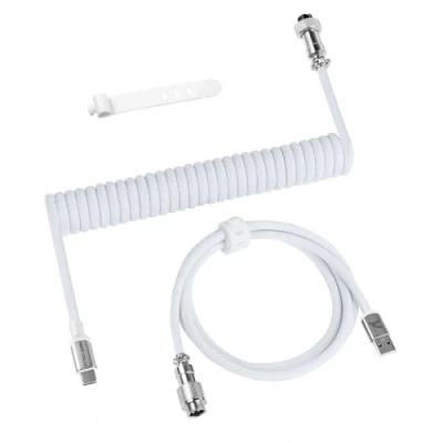 Afbeelding van ATTACK SHARK C01 PRO USB C spiraalkabel gaming toetsenbord, kabel type mechanisch naar A, gevlochten, dubbele mouwen, afneembare met Aviator stekkers van metaal, wit