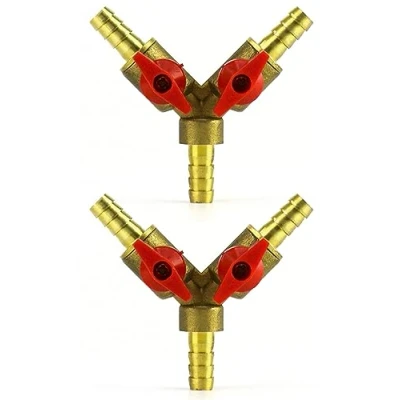 Afbeelding van QWORK® 3 Paths Hose connectors, Splitsers, messing en zink legering, 8 mm, ballhaan, T tube connectoren voor tafelrijping Luchtwatergas, 2 stuk