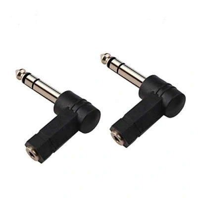 Afbeelding van 1/4 Inch TRS naar 3.5mm Haakse Adapter, 6.35mm mannelijk vrouwelijke 90 graden Stereo Hoofdtelefoon Audio Adapter Converter Connector