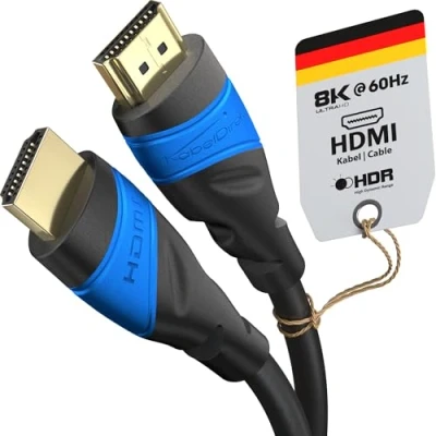 Afbeelding van KabelDirekt HDMI kabel 8K/4K 1 m A.I.S Afscherming, ontworpen in Duitsland (voor alle apparaten zoals PS5/Xbox/Switch 8K@60Hz, 4K@120Hz, High Speed met Ethernet, zwart)