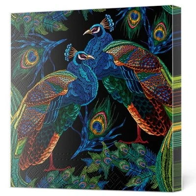 Afbeelding van 1 Pakje papieren lunch servetten Embroidered Peacocks with Feathers Pauwen 20