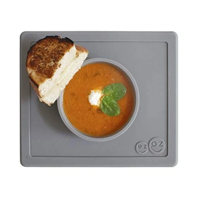 Afbeelding van ezpz Happy Bowl 24 maanden + schaal van 100% siliconen met geïntegreerde placemat voor peuters en kleuters donkergrijs