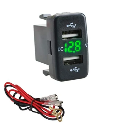 Afbeelding van 12 24 V auto 4.2A dual USB poorten bus oplader voltmeter stopcontact voor Toyota (kleur: groen)