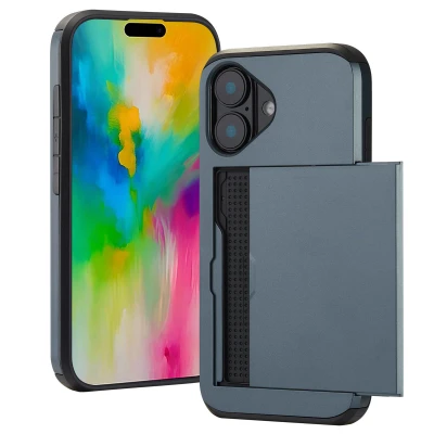 Afbeelding van Apple iPhone 16 Hoesje Met pashouder Kunststof imoshion Hardcase/Backcover Donkerblauw Telefoonhoesje
