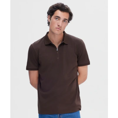 Afbeelding van Selected Homme Slhfave ZIP Poloshirt, Heren, Maat: Small, Demitasse