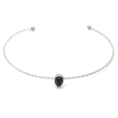 Afbeelding van Armband Dames Bangle met Zwarte Agaat RVS One Size Zilverkleurig