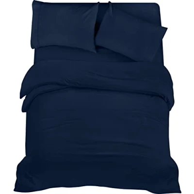 Afbeelding van Utopia Bedding Beddengoed set Geborsteld Microvezel Polyester Dekbedovertrek (200x200cm), Hoeslaken (135x190cm) met Kussenslopen (50x75cm), Marineblauw